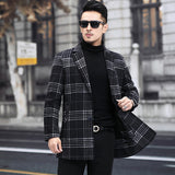 Plaid Peacoat Mens Winter Menswear Single Row Two Button Color Plaid Printed Suit Collar Thickened Long Section Jacket