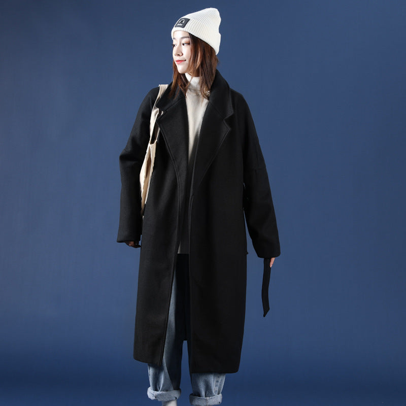 Men's Wear below the Knee Trench Coat Winter Belt Loose Couple Woolen Coat Men Spring Trench Coat