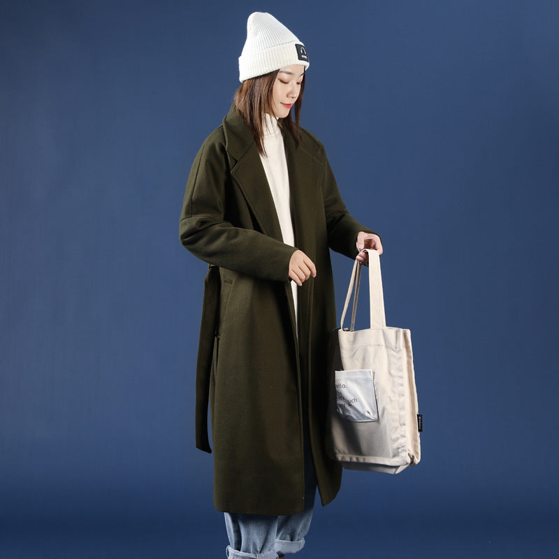 Men's Wear below the Knee Trench Coat Winter Belt Loose Couple Woolen Coat Men Spring Trench Coat