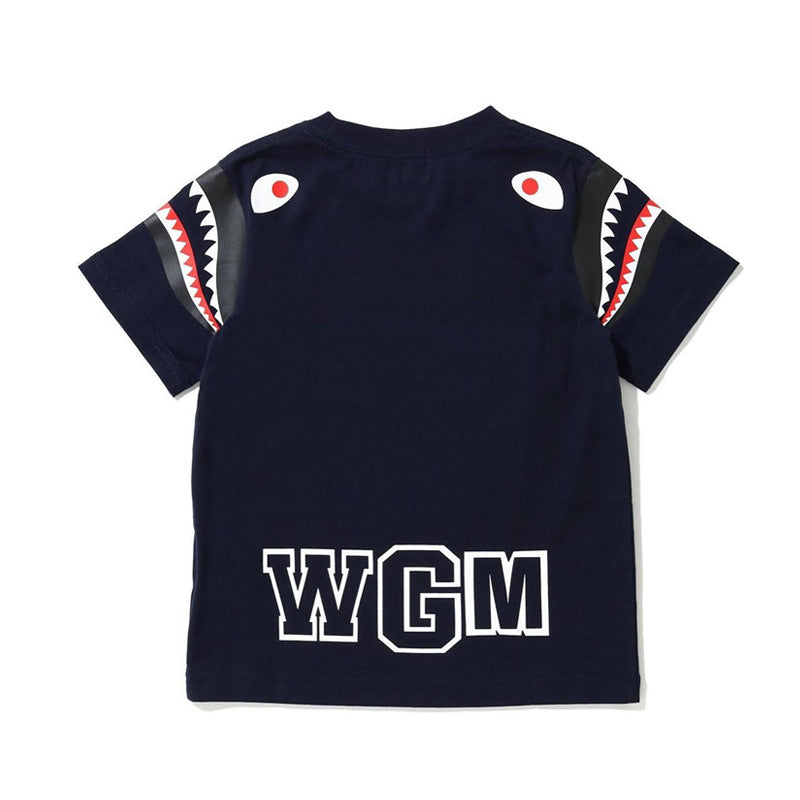 A Ape Print for Kids T Shirt T-shirt Gray round-Collar Casual Cartoon Short Sleeve