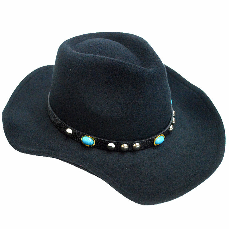 Bullhide Denim Hat Woolen Western Sun-Shade Riding Cowboy Bowler Hat for Men and Women Broad-Brimmed Hat