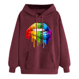 Maroon Graphic Hoodie Rainbow Candy Color Lip Printings