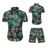 Summer Trendy Fashion Couple Casual Hawaiian Beach Shorts Sleeve Suit Men Shirt