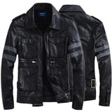 Two Tone Leather Jacket Men's Three-Dimensional Pocket Coat Multi-Pocket Leather Jacket Resident Evil