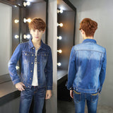 Cotton Solid Men's Denim Trucker Jacket Mens Spring Autumn Casual Slim Fit Bomber Jackets Men Jean Coat Men Outwear Male Cowboy plus Size Slim Fit Men's Denim Jacket Coat Light Color Fashion Casual Short Denim Jacket