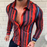 Men's Slim-Fitting Cool Striped Long Sleeve plus Size Retro Sports Youth Fashion Trends Casual Men Shirt