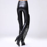 Black Leather Pants Waist Tassel Leather Pants Female Black Pu Tight Ankle Tight Leggings