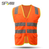 Men's Vest Safety Vests with Pockets Reflective Clothing for Outdoor Work -Sfves Reflective Safety Vest Reflective Waistcoat, Safety Clothes Printable Multi-Pocket Vest Power Red Horse