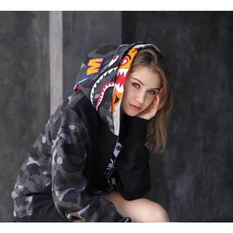 A Ape Print Hoodie Tiger Head Shark Double Hood Sweater Camouflage Hoodie Youth Hooded Sweater Casual Coat
