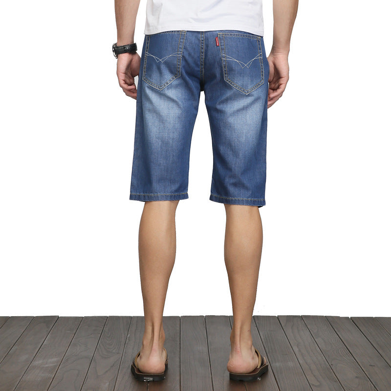 Summer Thin Light Blue Overknee Style Stone Washed Slim Fit Knee Length Jean Denim Short Summer plus Size Men's Jeans Shorts MEN JEANS SHORTS