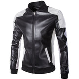 Two Tone Leather Jacket Men's Leather Clothing with Stand Collar Black and White Color Matching Leather Coat