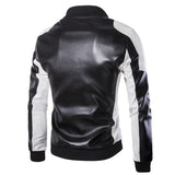 Two Tone Leather Jacket Men's Leather Clothing with Stand Collar Black and White Color Matching Leather Coat