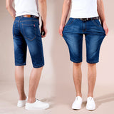 Men Thin Light Blue Slim Fit Knee Length Jean Denim Short Jeans Stone Washed Denim Shorts For Men Highly-Elastic plus Size Denim Pants Straight Loose Large Size Bermuda Shorts