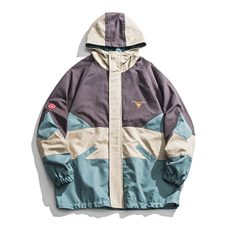 Men's Spring Large Size Sports Retro Trendy Street Shot Stitching Contrast Color Hooded Trench Coat Men's Jacket Trendy Men Jacket