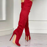 Coachella Festival Boots Sheepskin Velvet Stretch Boots Horseshoe Heel Pointed Toe High Heel Boots over the Knee Boots