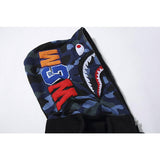 A Ape Print Hoodie Shark Embroidery Camouflage Stitching Hat Zipper Fleece Padded Coat Teen Student