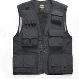 Men Utility Vest Work Zipper Tactical Work Vest Slim Pocket Jacket Vest Men's Outdoor Multi-Pocket