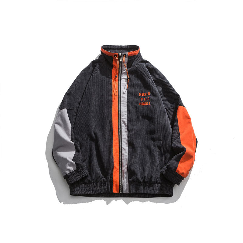 Men's Corduroy Jacket Men's Trendy Men's Baseball Uniform Student plus Size Retro Sports Color Matching Casual Jacket Men's Jacket Men Jacket