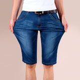 Men Thin Light Blue Slim Fit Knee Length Jean Denim Short Jeans Stone Washed Denim Shorts For Men Highly-Elastic plus Size Denim Pants Straight Loose Large Size Bermuda Shorts