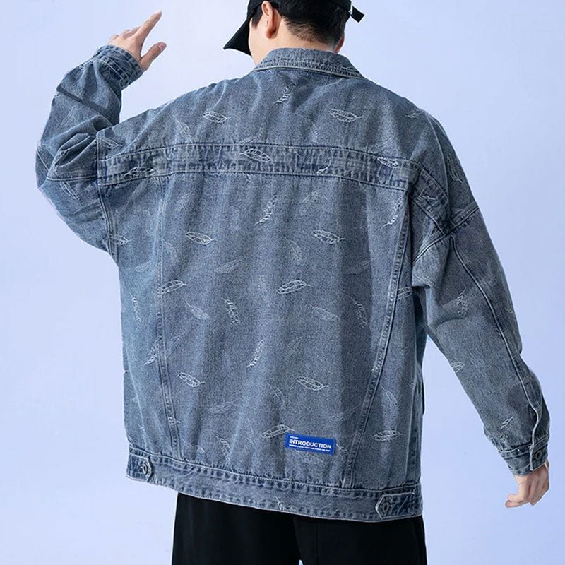 Spring and Autumn Men's Denim Coat Plus Size Loose Down Shirt Top Casual Men Denim Jacket