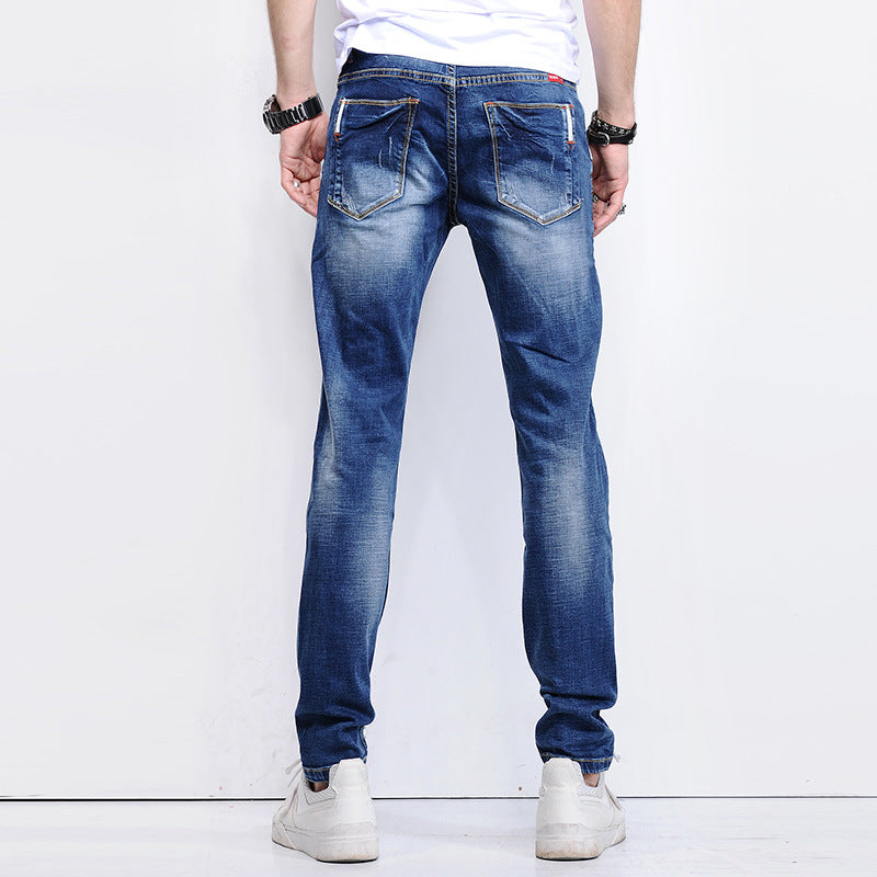 Men Relaxed Tapered Jean Crop Jeans Anklelength Denim Pant Cotton Stretch Slim Ripped Denim (Ankle-Length Pants) Soft and Comfortable Men's Jeans