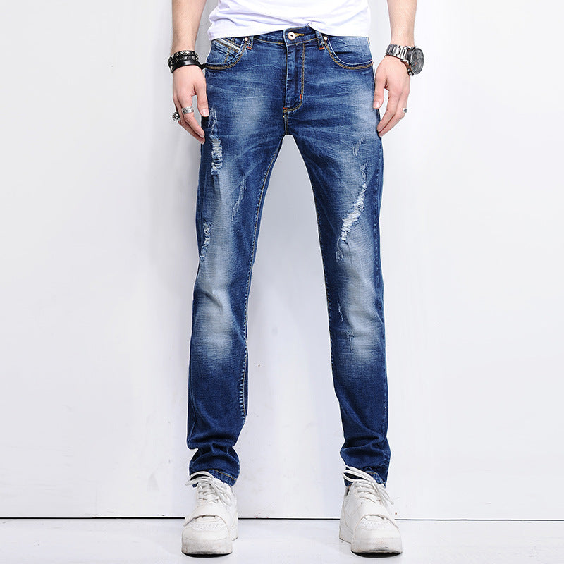 Men Relaxed Tapered Jean Crop Jeans Anklelength Denim Pant Cotton Stretch Slim Ripped Denim (Ankle-Length Pants) Soft and Comfortable Men's Jeans