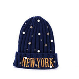 Yankee Winter Hat Hat Letter Pearl Embroidered Knitted Woolen Cap