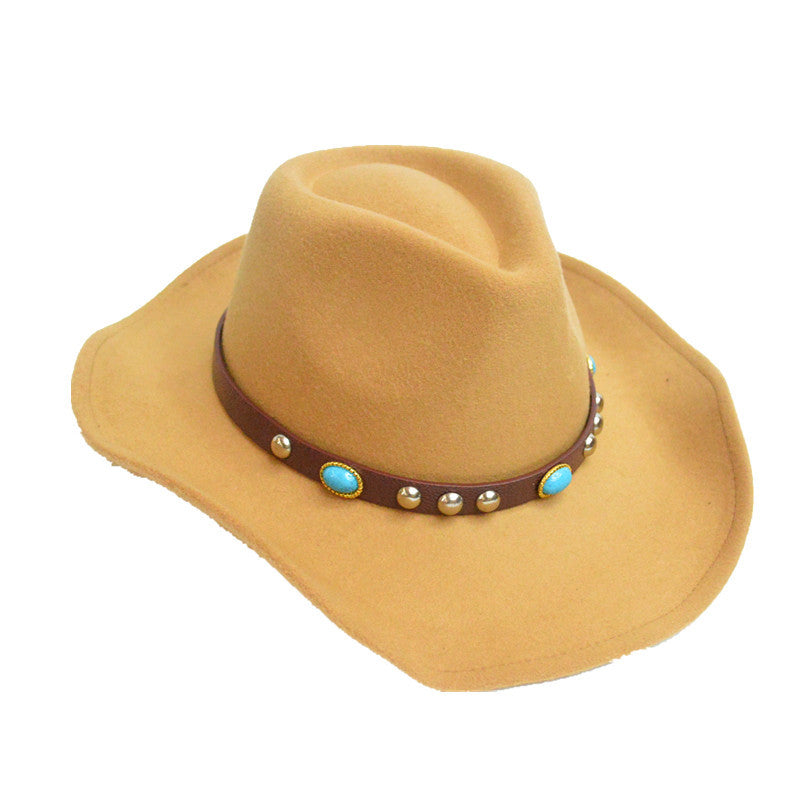 Bullhide Denim Hat Woolen Western Sun-Shade Riding Cowboy Bowler Hat for Men and Women Broad-Brimmed Hat