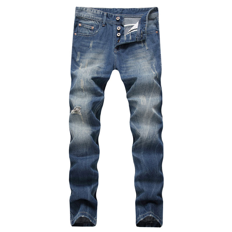 Men Distressed Jeans Man Ripped Jean Destructed Denim Pants Straight Slim Casual Trousers Ripped Jeans plus Size Men's Clothing