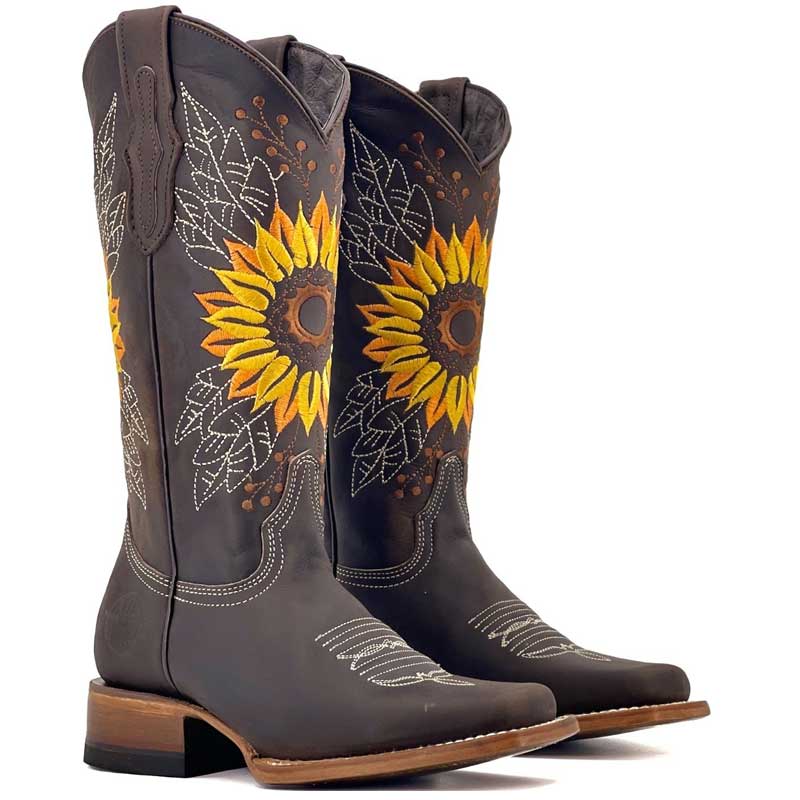 Coachella Ankle Boots U-Shaped Mouth SUNFLOWER Autumn and Winter Large Size Fashion Martin Boots High Heel Pointed Embroidery Fashion Boots