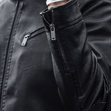 Leather Biker Coat Gothic Leather Jacket Men Pu Jackets Motorcycle Leather Coat Men's Spring and Autumn Trend Stand-up Collar Slim Fit Stand Collar Jacket