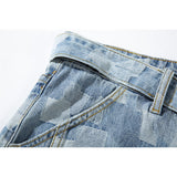 Mens Jean Shorts Retro Washed Plaid Denim Shorts Men's Summer Street Tide Brand Loose Casual Straight-Leg Shorts
