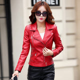 Hot Pink Motorcycle Jacket Spring Short Slim PU Biker's Leather Jacket Coat for Women