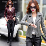 Hot Pink Motorcycle Jacket Spring Short Slim PU Biker's Leather Jacket Coat for Women