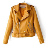 Hot Pink Motorcycle Jacket Autumn Women Clothing Pocket Zipper Sexy Slim-Fitting Biker PU Leather Coat