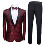 Burgundy Suit Fashion Cross-Border Floral Fancy Suit Men's Business Casual Wedding Bridegroom Dress Suit Men