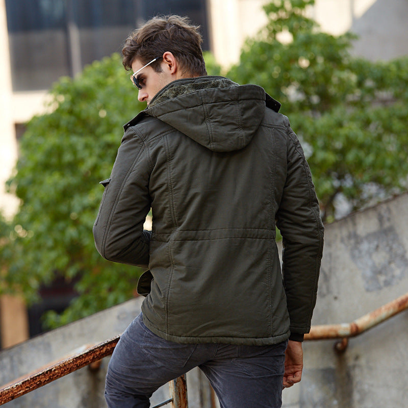 Men Fit Bomber Jacket Windbreaker Moto Street Coat Winter Fleece Padded Jacket Men's plus Size Middle-Aged Leisure Cotton Hooded Men's Warm Mid-Length Jacket