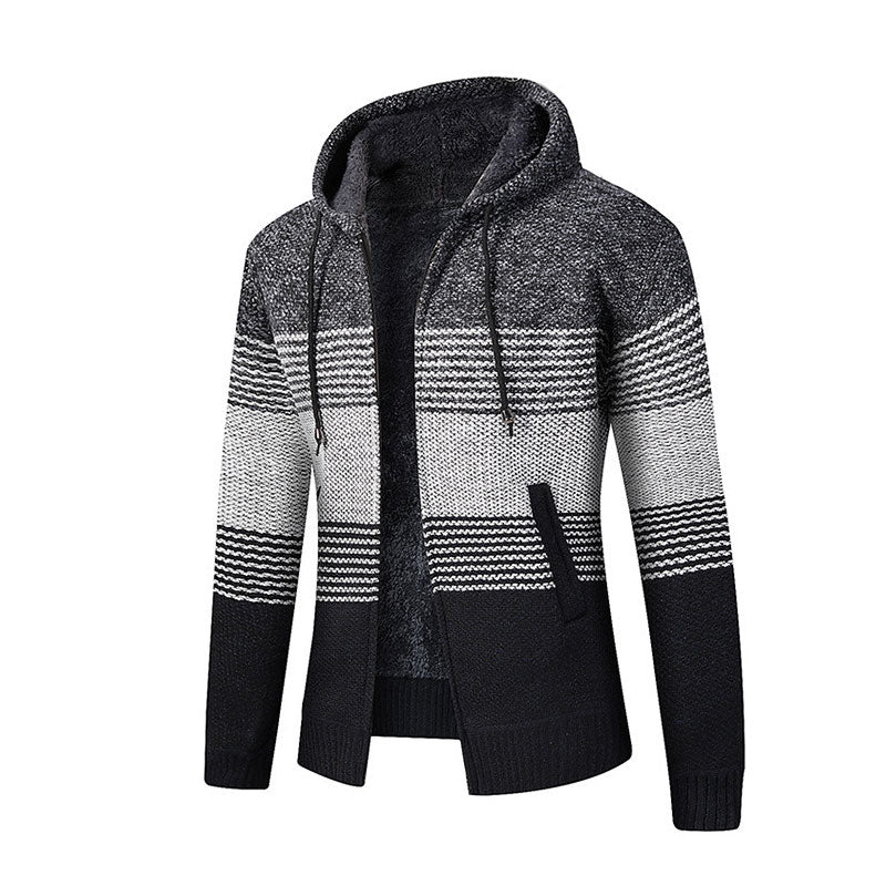 Men's Autumn and Winter Velvet Thickening Sweater plus Size Coat Hooded Cardigan with Hat Top Men Coat Men Winter Outfit