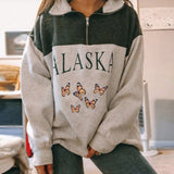 Alaska Zip Jacket Autumn Women Clothing Fashion Polo Collar Printed Long-Sleeved Top