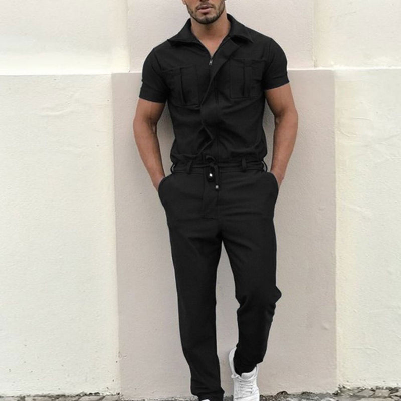 Men's Solid Color One-Piece Suit Fashion Casual Zipper Personality Integrated Cloth Men Shirt