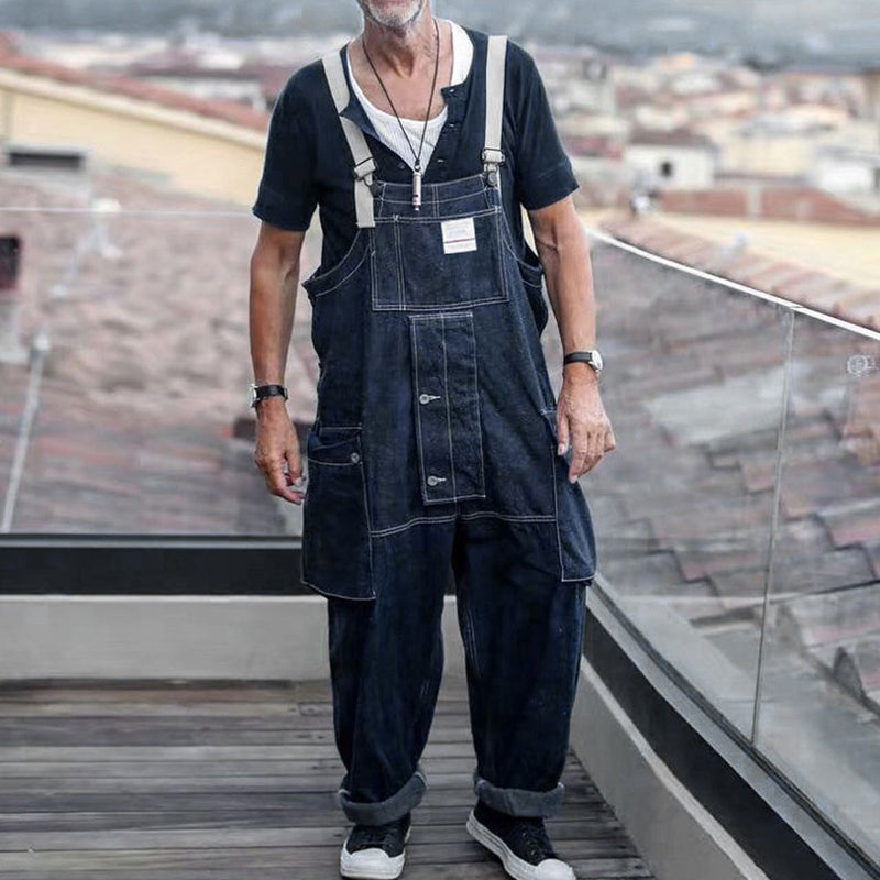 Jumpsuit Men's Denim Trousers plus Size Retro Sports Trousers Overalls Loose Casual Suspender Trousers Men Jeans
