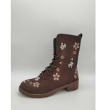 Coachella Ankle Boots Large Size Autumn and Winter Square Heel Low Heel Embroidered Waterproof Platform