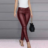 Black Leather Pants Skinny Trousers Sexy PU Leather Pants