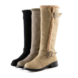 Coachella Cowboy Boots Autumn and Winter Low Heel Belt Buckle Knee-High Snow Boots Plus Size