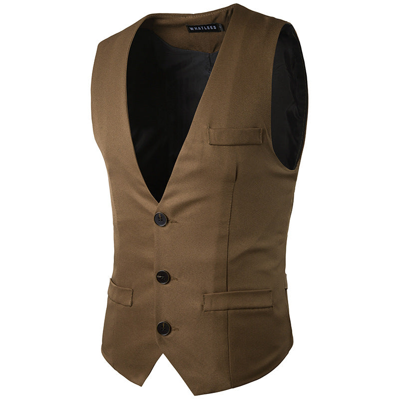 Tuxedo Vests Men Suit Vest Spring Men's Fashion Slim Single Row Three Button Solid Color Gentleman Suit Vest