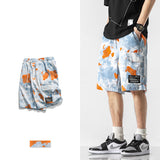 Men Cargo Shorts Summer Retro Trendy Tie-Dyed Large Workwear with Pocket Shorts Loose Cropped Pants Breathable Beach Pants Men