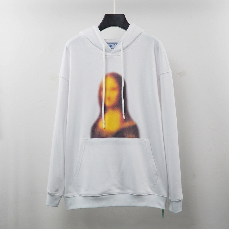 Autumn And Winter Black Mona Lisa Smile Printed Hooded Men And Women