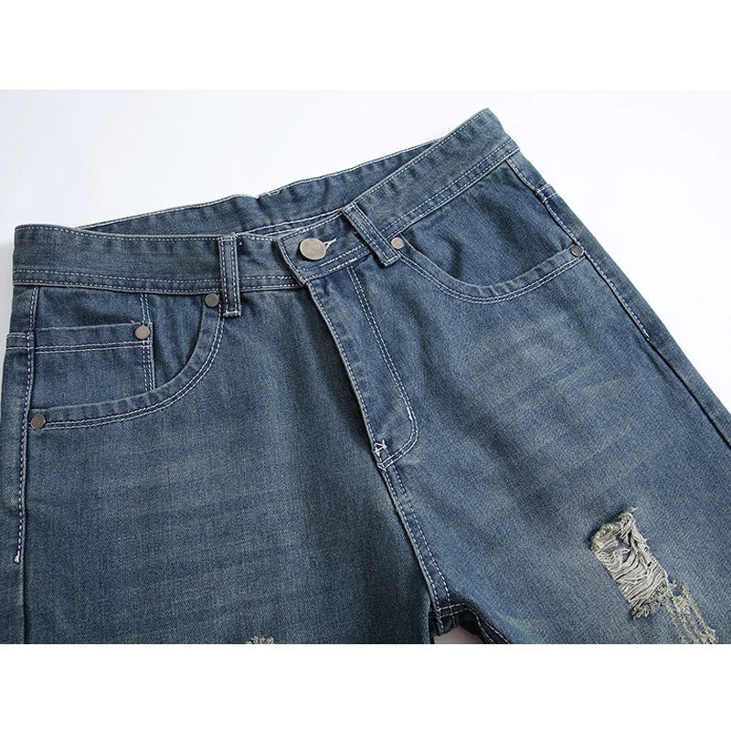 Men Distressed Jeans Man Ripped Jean Destrudenim Pants Men's Straight Jeans Slim-Fit Pants
