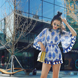 Red Peasant Dress Spring and Autumn Shore Xiao Same Style Blue Tassel Embroidery One-Piece Split Skirt