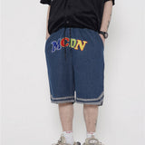 Men Jean Shorts Letter Denim Shorts Men's High Street Fashion Brand Color Contrast Patchwork Summer Trendy Loose Pants